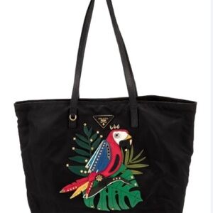 Prada Saffiano-Trimmed Parrot Tote